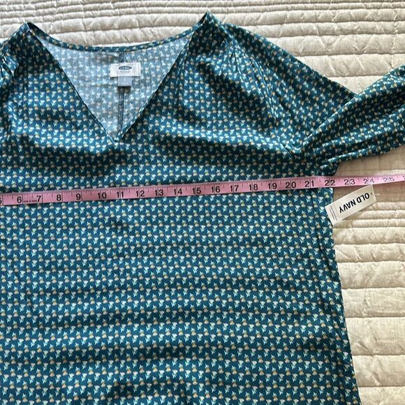 NWT Old Navy Women T-shirt Dress Size Large V Neck 3/4 Sleeves Teal Floral Print - Picture 6 of 9